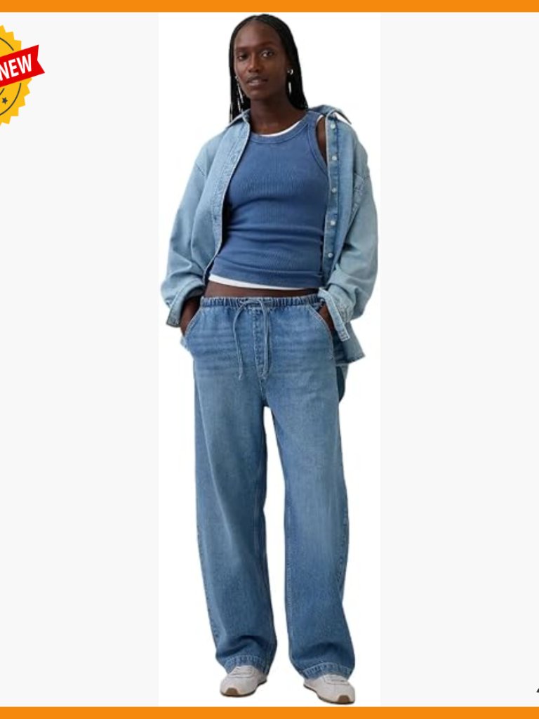 Pull-On Barrel Denim Jeans, Women's Comfort Fit, Machine Washable